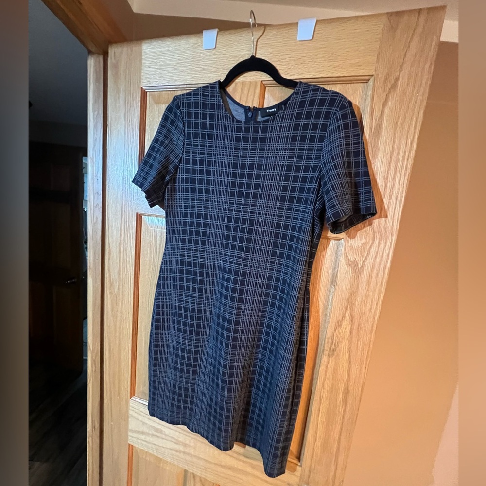 Theory Blue Sheath Mini Dress Crew Neck Short Sleeve
